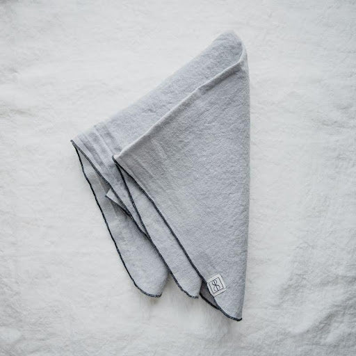 Linen Napkin Set – Mist with Charcoal Bourdon Stitch (S/4)