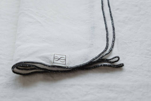 Linen Napkin Set – Soft White with Charcoal Bourdon Stitch (S/4)