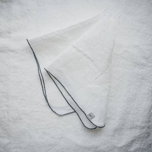 Linen Napkin Set – Soft White with Charcoal Bourdon Stitch (S/4)