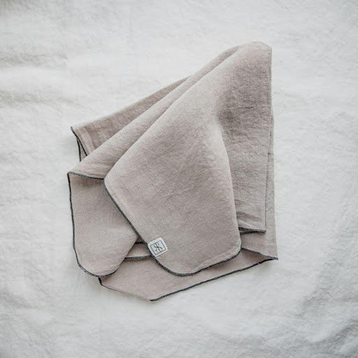 Linen Napkin Set –Taupe with Charcoal Bourdon Stitch (S/4)