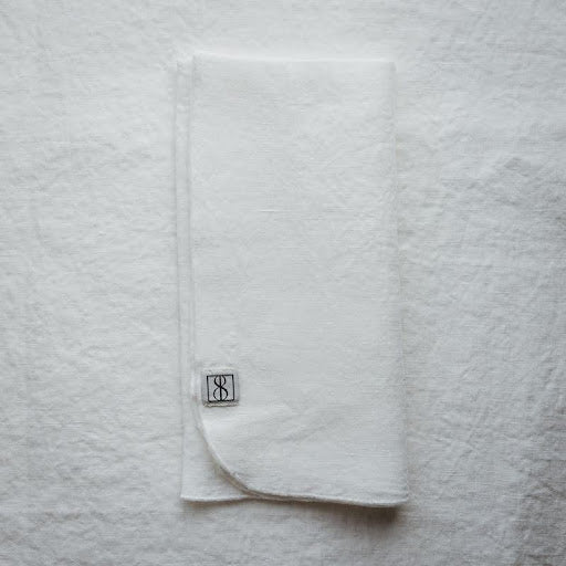 Linen Napkin – Soft White with Soft White Bourdon Stitch (45 x 45)